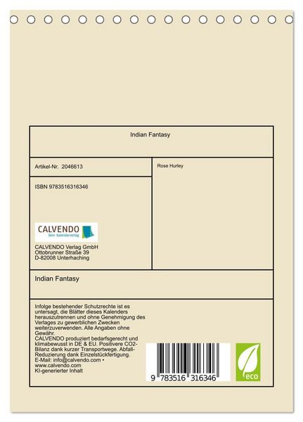 Produktbild: Indian Fantasy (Tischkalender 2026 DIN A5 hoch), CALVENDO Monatskalender