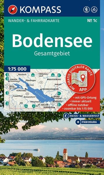 Produktbild: KOMPASS Wanderkarte 1c Bodensee Gesamtgebiet 1:75.000