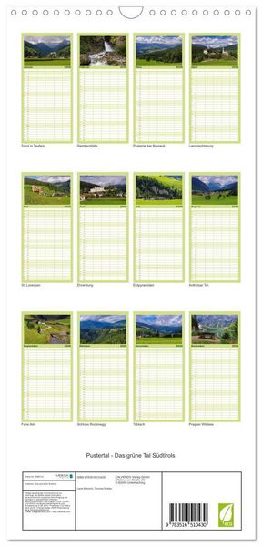 Produktbild: Familienplaner 2026 - Pustertal - Das gr&uuml;ne Tal S&uuml;dtirols mit 5 Spalten (Wandkalender, 21 x 45 cm) CALVENDO