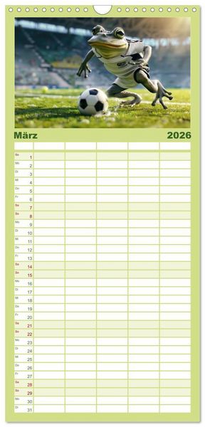 Produktbild: Familienplaner 2026 - Der tierisch lustige Fu&szlig;ballkalender mit 5 Spalten (Wandkalender, 21 x 45 cm) CALVENDO
