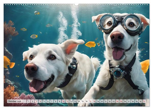Produktbild: Hunde abgetaucht (hochwertiger Premium Wandkalender 2026 DIN A2 quer), Kunstdruck in Hochglanz