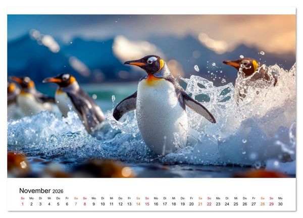 Produktbild: Pinguine - ein Jahr voller Meer (hochwertiger Premium Wandkalender 2026 DIN A2 quer), Kunstdruck in Hochglanz