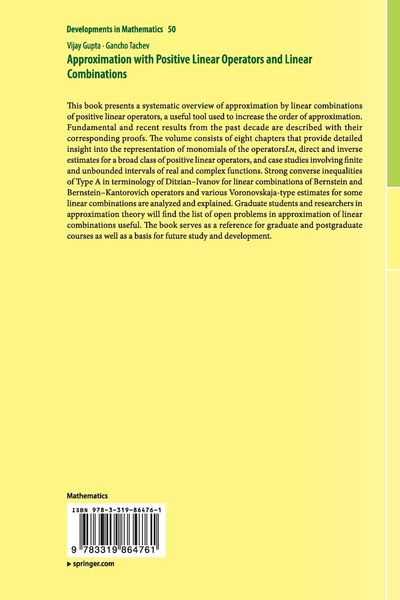 Produktbild: Approximation with Positive Linear Operators and Linear Combinations
