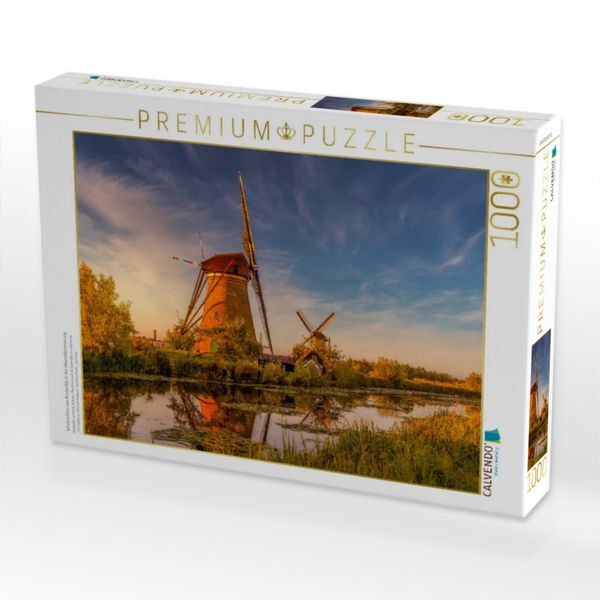 Produktbild: CALVENDO Puzzle Windm&uuml;hlen von Kinderdijk in der Abendd&auml;mmerung | 1000 Teile Lege-Gr&ouml;&szlig;e 64x48cm Foto-Puzzle f&uuml;r gl&uuml;ckliche Stunden