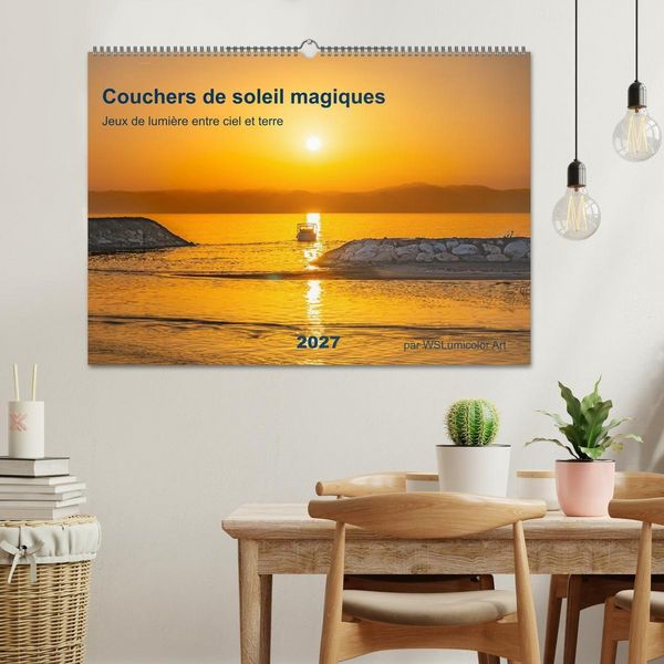Produktbild: Couchers de soleil magiques &ndash; Jeux de lumi&egrave;re entre ciel et terre (Calendrier mural 2027 DIN A2 vertical), CALVENDO calendrier mensuel