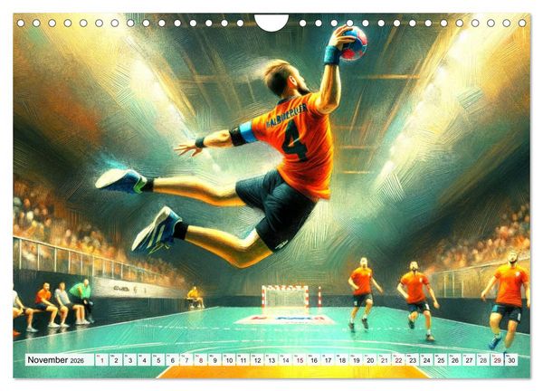 Produktbild: Handball Impressionismus, K&uuml;nstlerische Handballaktionen im KI-Pinselstrich (Wandkalender 2026 DIN A4 quer), CALVENDO Monatskalender