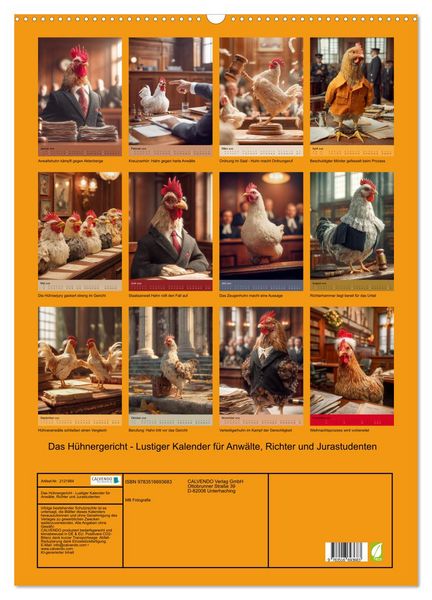 Produktbild: Das H&uuml;hnergericht - Lustiger Kalender f&uuml;r Anw&auml;lte, Richter und Jurastudenten (Wandkalender 2026 DIN A2 hoch), CALVENDO Monatskalender
