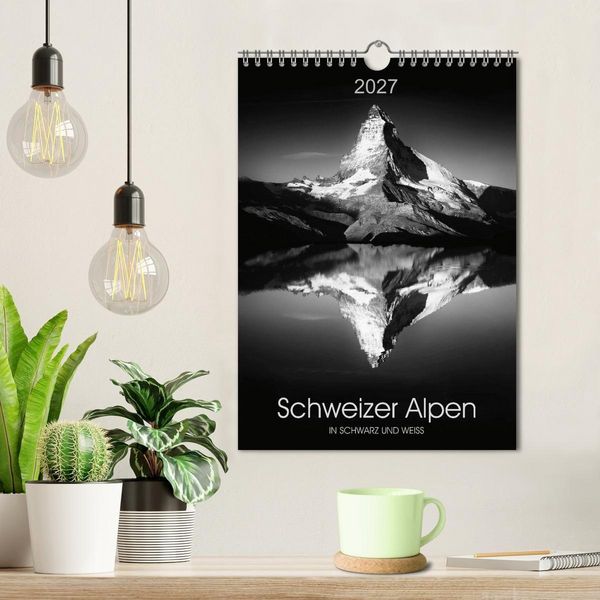 Produktbild: SCHWEIZER ALPEN in Schwarz und Wei&szlig; (Wandkalender 2027 DIN A4 hoch), CALVENDO Monatskalender