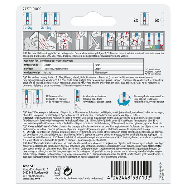 Produktbild: TESA&reg; Powerstrips&reg; Klebenagel Leinwand f&uuml;r Tapete & Putz verstellbar, weiss