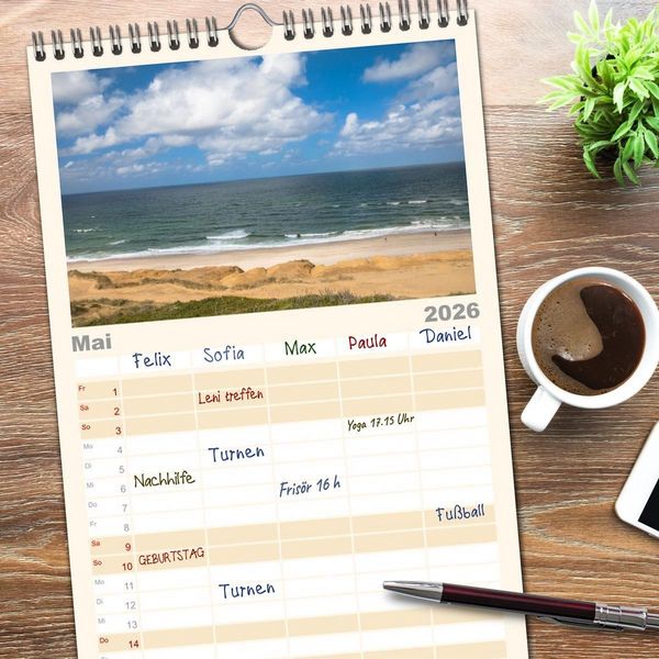 Produktbild: Familienplaner 2026 - Nordsee Insel Sylt mit 5 Spalten (Wandkalender, 21 x 45 cm) CALVENDO