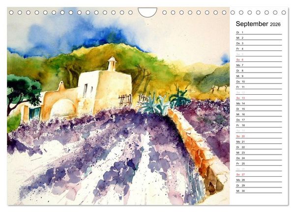 Produktbild: Aquarelle - quer durch Europa (Wandkalender 2026 DIN A4 quer), CALVENDO Monatskalender