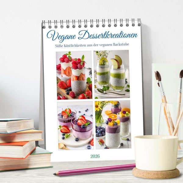 Produktbild: Vegane Dessertkreationen - S&uuml;&szlig;e K&ouml;stlichkeiten aus der veganen Backstube (Tischkalender 2026 DIN A5 hoch), CALVENDO Monatskalender