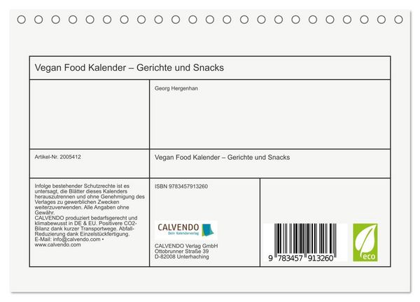 Produktbild: Vegan Food Kalender &ndash; Gerichte und Snacks (Tischkalender 2026 DIN A5 quer), CALVENDO Monatskalender