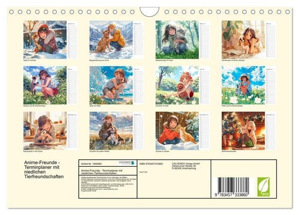 Produktbild: Anime-Freunde - Terminplaner mit niedlichen Tierfreundschaften (Wandkalender 2026 DIN A4 quer), CALVENDO Monatskalender