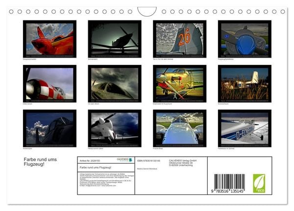 Produktbild: Farbe rund ums Flugzeug! (Wandkalender 2026 DIN A4 quer), CALVENDO Monatskalender