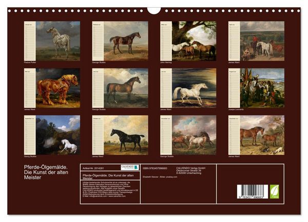 Produktbild: Pferde-&Ouml;lgem&auml;lde. Die Kunst der alten Meister (Wandkalender 2026 DIN A3 quer), CALVENDO Monatskalender