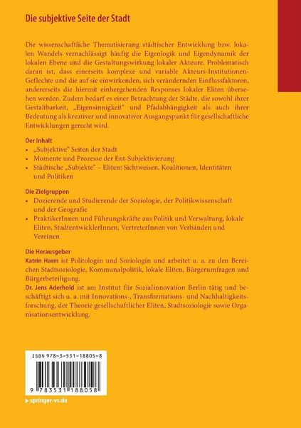 Produktbild: Die subjektive Seite der Stadt