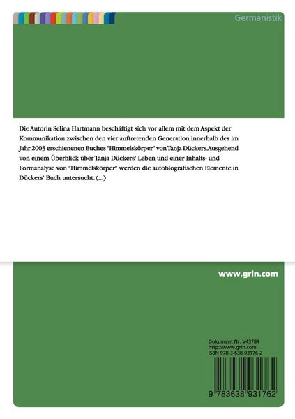 Produktbild: Literatur der Enkelgeneration: Tanja Dueckers - Himmelsk&ouml;rper