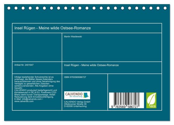 Produktbild: Insel R&uuml;gen - Meine wilde Ostsee-Romanze (Tischkalender 2027 DIN A5 quer), CALVENDO Monatskalender
