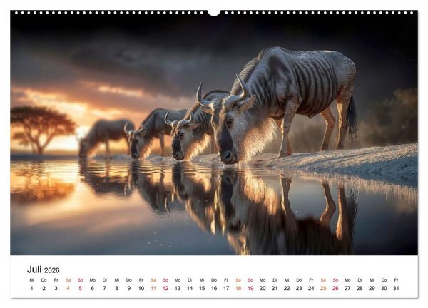 Produktbild: Gnus - die gro&szlig;en Wanderer (hochwertiger Premium Wandkalender 2026 DIN A2 quer), Kunstdruck in Hochglanz