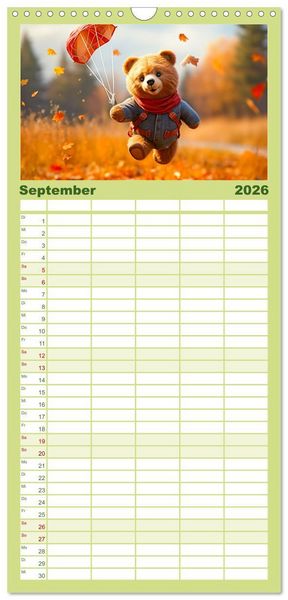 Produktbild: Familienplaner 2026 - Teddyb&auml;r und seine Abenteuer mit 5 Spalten (Wandkalender, 21 x 45 cm) CALVENDO
