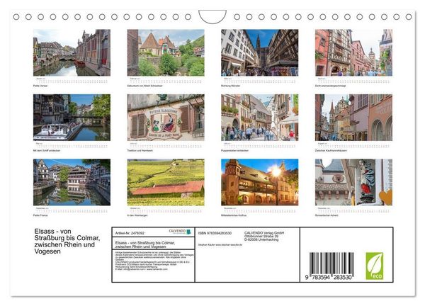 Produktbild: Elsass - von Stra&szlig;burg bis Colmar, zwischen Rhein und Vogesen (Wandkalender 2027 DIN A4 quer), CALVENDO Monatskalender