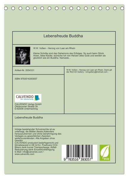 Produktbild: Lebensfreude Buddha (Tischkalender 2026 DIN A5 hoch), CALVENDO Monatskalender