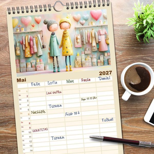 Produktbild: Familienplaner 2027 - Herzensmomente. Beste Freundinnen in Liebe verbunden mit 5 Spalten (Wandkalender, 21 x 45 cm) CALVENDO