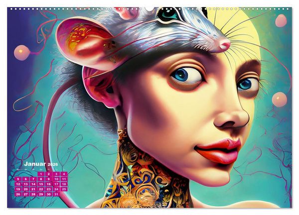 Produktbild: Fantasy Tier Frauen Portraits (Wandkalender 2026 DIN A2 quer), CALVENDO Monatskalender