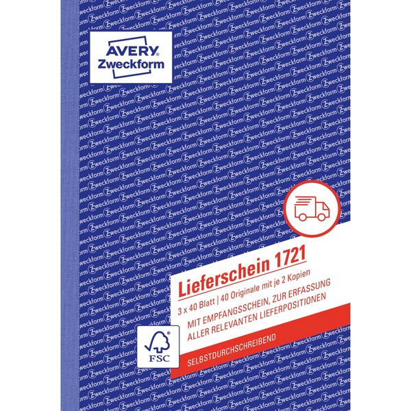 Produktbild: AVERY Zweckform Lieferschein mit Empfangsschein selbstdurchschreibend DIN A5 120 Blatt