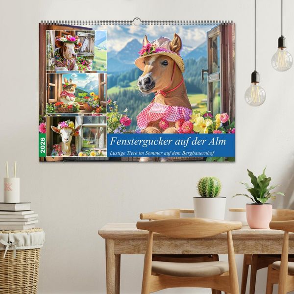 Produktbild: Fenstergucker auf der Alm. Lustige Tiere im Sommer auf dem Bergbauernhof (Wandkalender 2026 DIN A2 quer), CALVENDO Monatskalender