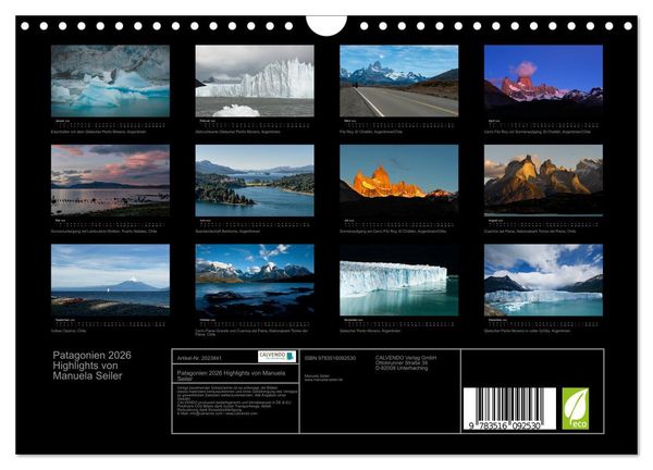 Produktbild: Patagonien 2026 Highlights von Manuela Seiler (Wandkalender 2026 DIN A4 quer), CALVENDO Monatskalender