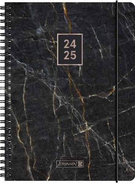 BRUNNEN Schülerkalender 2024/2025 'Black Marble', 2 Seiten = 1 Woche, A5, 208 Seiten, schwarz