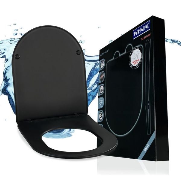WC Sitz Mod. Galati Schwarz matt, Toilettendeckel in D-Form mit Absenkautomatik