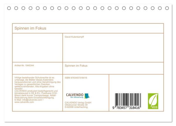 Produktbild: Spinnen im Fokus (Tischkalender 2026 DIN A5 quer), CALVENDO Monatskalender