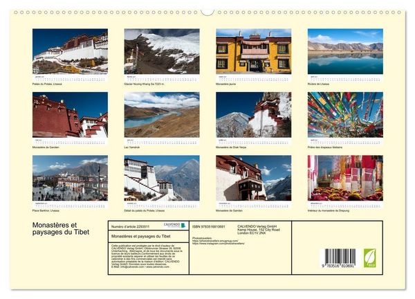 Produktbild: Monast&egrave;res et paysages du Tibet (Calendrier mural haut de gamme 2027 DIN A2 vertical), CALVENDO calendrier mensuel