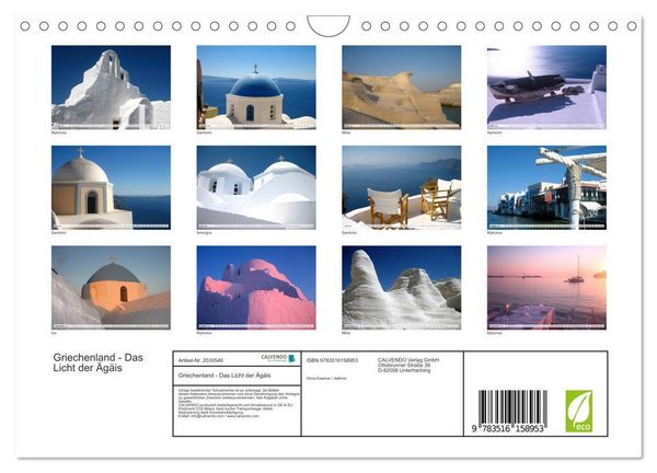 Produktbild: Griechenland - Das Licht der &Auml;g&auml;is (Wandkalender 2026 DIN A4 quer), CALVENDO Monatskalender