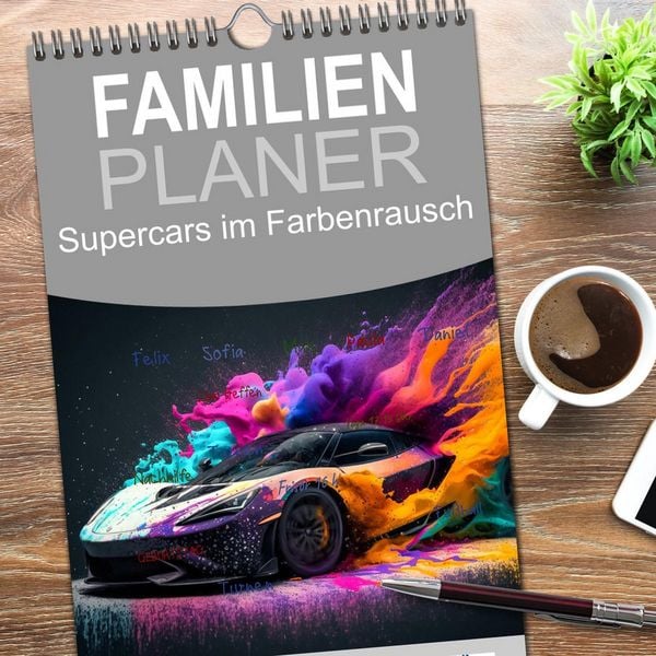 Produktbild: Familienplaner 2026 - Supercars im Farbenrausch mit 5 Spalten (Wandkalender, 21 x 45 cm) CALVENDO