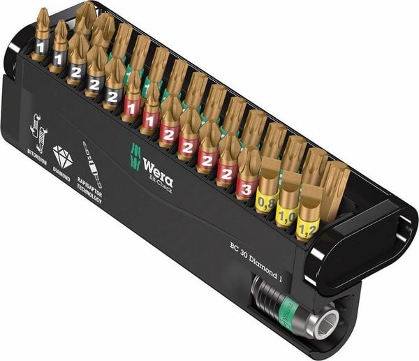 Produktbild: Wera Bit-Check 30 Diamond 1 05057431001 Bit-Set 30teilig Schlitz, Kreuzschlitz Pozidriv, Kreuzschlitz Phillips, Innen T-Profil BiTorsion