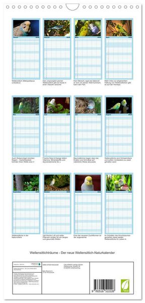 Produktbild: Familienplaner 2026 - Wellensittichtr&auml;ume - Der neue Wellensittich-Naturkalender mit 5 Spalten (Wandkalender, 21 x 45 cm) CALVENDO