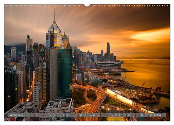 Produktbild: Hong Kong Citylights (hochwertiger Premium Wandkalender 2026 DIN A2 quer), Kunstdruck in Hochglanz