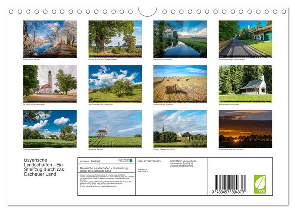 Produktbild: Bayerische Landschaften - Ein Streifzug durch das Dachauer Land (Wandkalender 2026 DIN A4 quer), CALVENDO Monatskalender