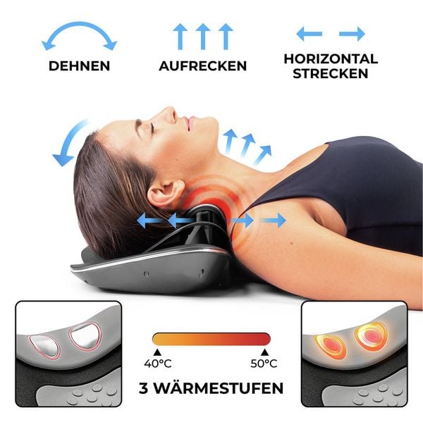 Nacken-Strecker mit Impuls Massage, elektrische Impulsmassage in 3 Modi und 12 Stufen
