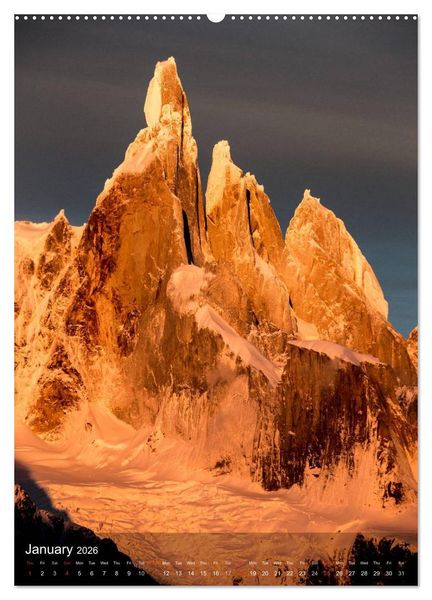 Produktbild: Majestic Mountains Cerro Torre & Fitzroy Patagonia / UK-Version (High Quality Premium Wall Calendar 2026 DIN A2 portrait),CALVENDO 12 Month Wall Calendar