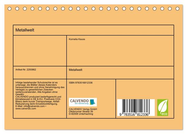 Produktbild: Metallwelt (Tischkalender 2027 DIN A5 quer), CALVENDO Monatskalender