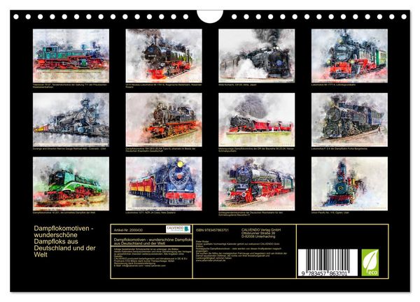 Produktbild: Dampflokomotiven - wundersch&ouml;ne Dampfloks aus Deutschland und der Welt (Wandkalender 2026 DIN A4 quer), CALVENDO Monatskalender