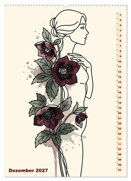 Produktbild: Bl&uuml;tenhauch und Silhouette - Line Art trifft Aquarell (hochwertiger Premium Wandkalender 2027 DIN A2 hoch), Kunstdruck in Hochglanz