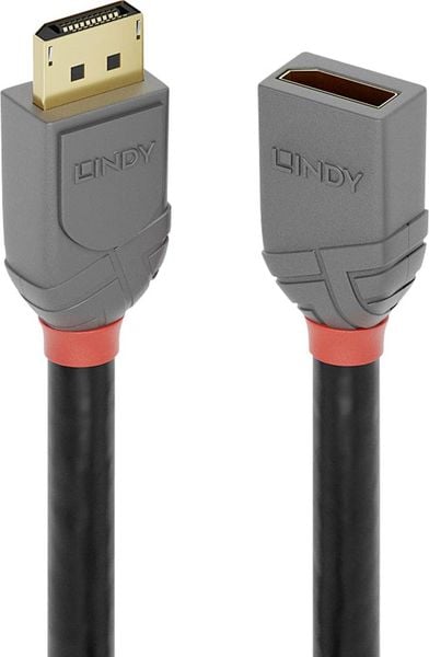 LINDY DisplayPort Verlängerungskabel DisplayPort Stecker, DisplayPort Buchse 3.00m Anthrazit, Schwarz, Rot 36498 vergold