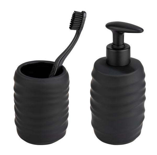 Produktbild: Bad-Accessoire Set Mod. Illana, schwarz, Keramik, &Oslash; 8,5 x 17 cm, soft-touch beschichtung,