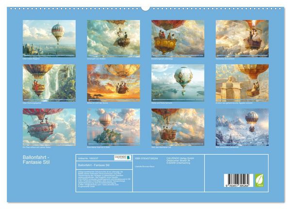 Produktbild: Ballonfahrt - Fantasie Stil (hochwertiger Premium Wandkalender 2026 DIN A2 quer), Kunstdruck in Hochglanz